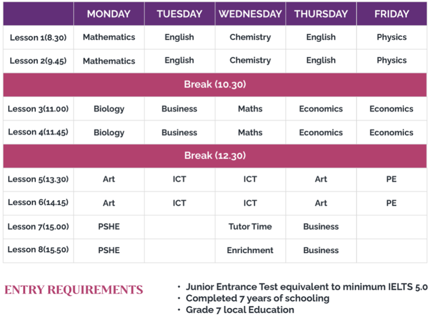 IGCSE timetable